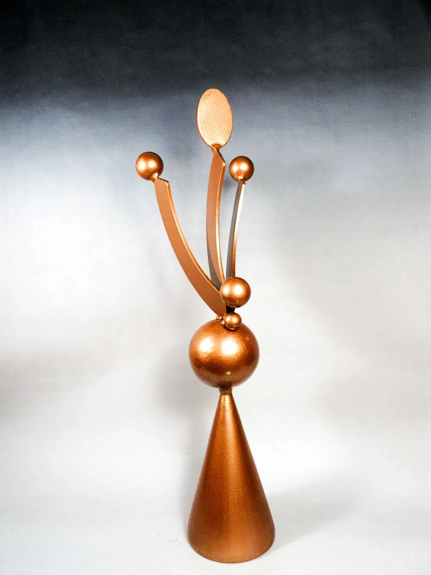 Cone Series sculpture by Michael Herold featuring three ascending geometric forms rising from a sphere and cone foundation, designed as a monumental public art concept for civic plazas, hospitality developments, corporate campuses, parks, and architectural environments.
